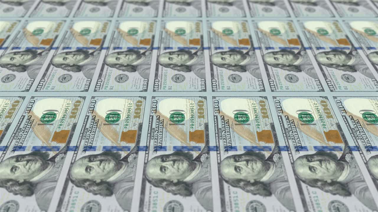 미국 달러 지폐 돈 인쇄 과정 달러 현금 작업 투자 기계 인쇄 3d 렌더링