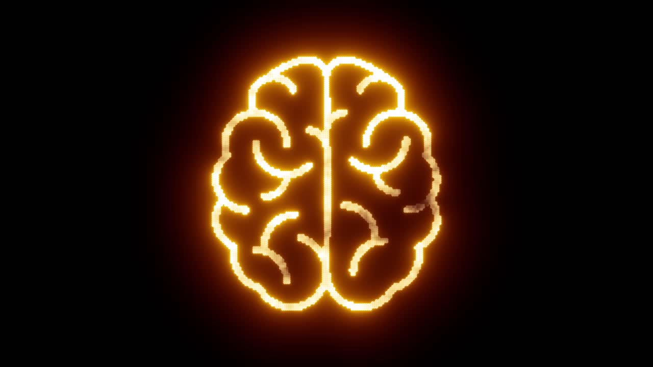 En glødende rød holografisk hjerne svævende i et digitalt miljø, der repræsenterer kunstig intelligens, neurale netværk og fremtidens teknologi