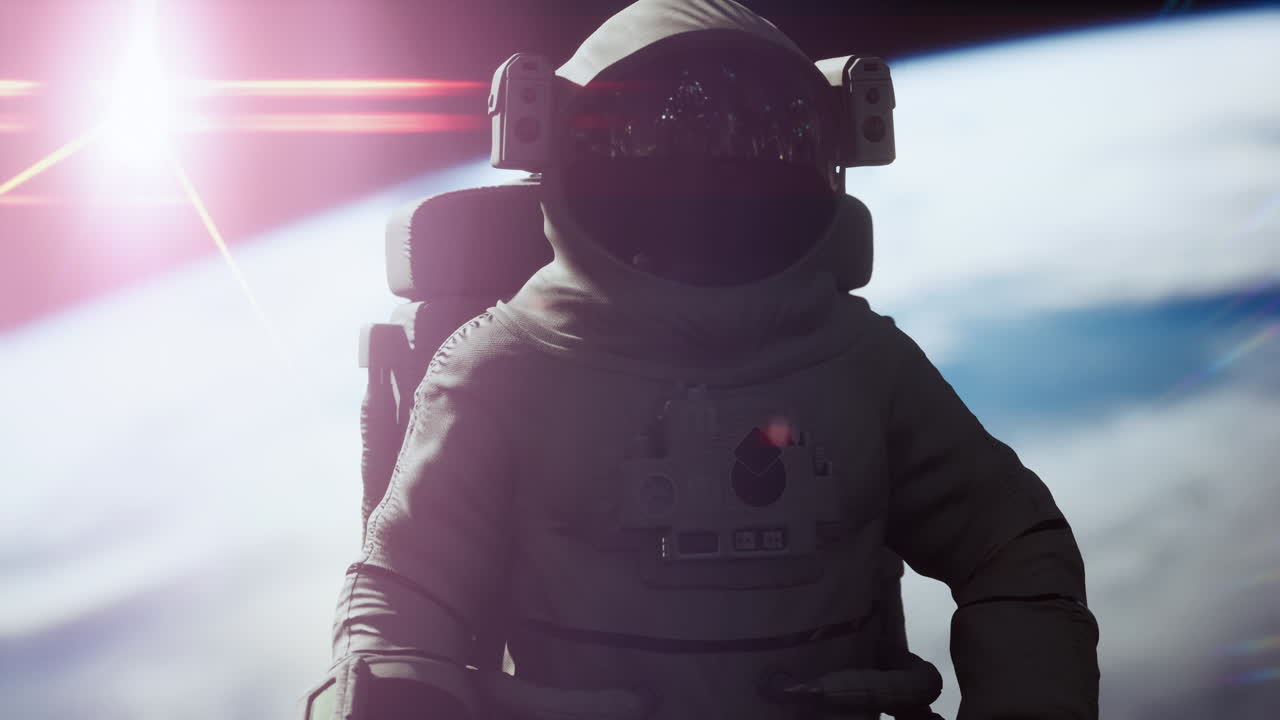 Astronaut working on a spaceship. Elements of image furnished by NASA