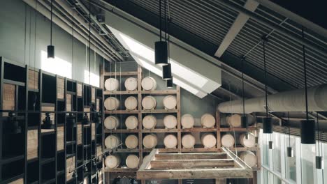 barrels and ceiling design at a winery in niagara on the lake