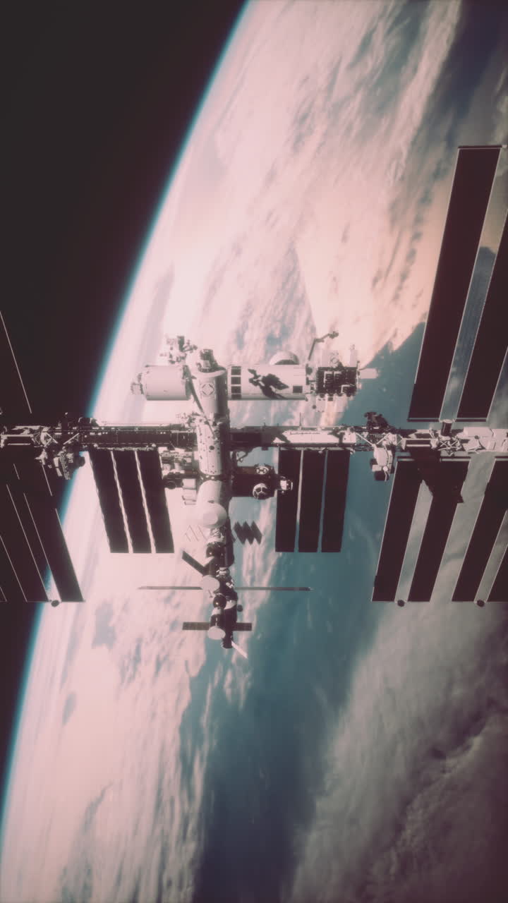International space station orbiting earth against a backdrop of vast cosmos