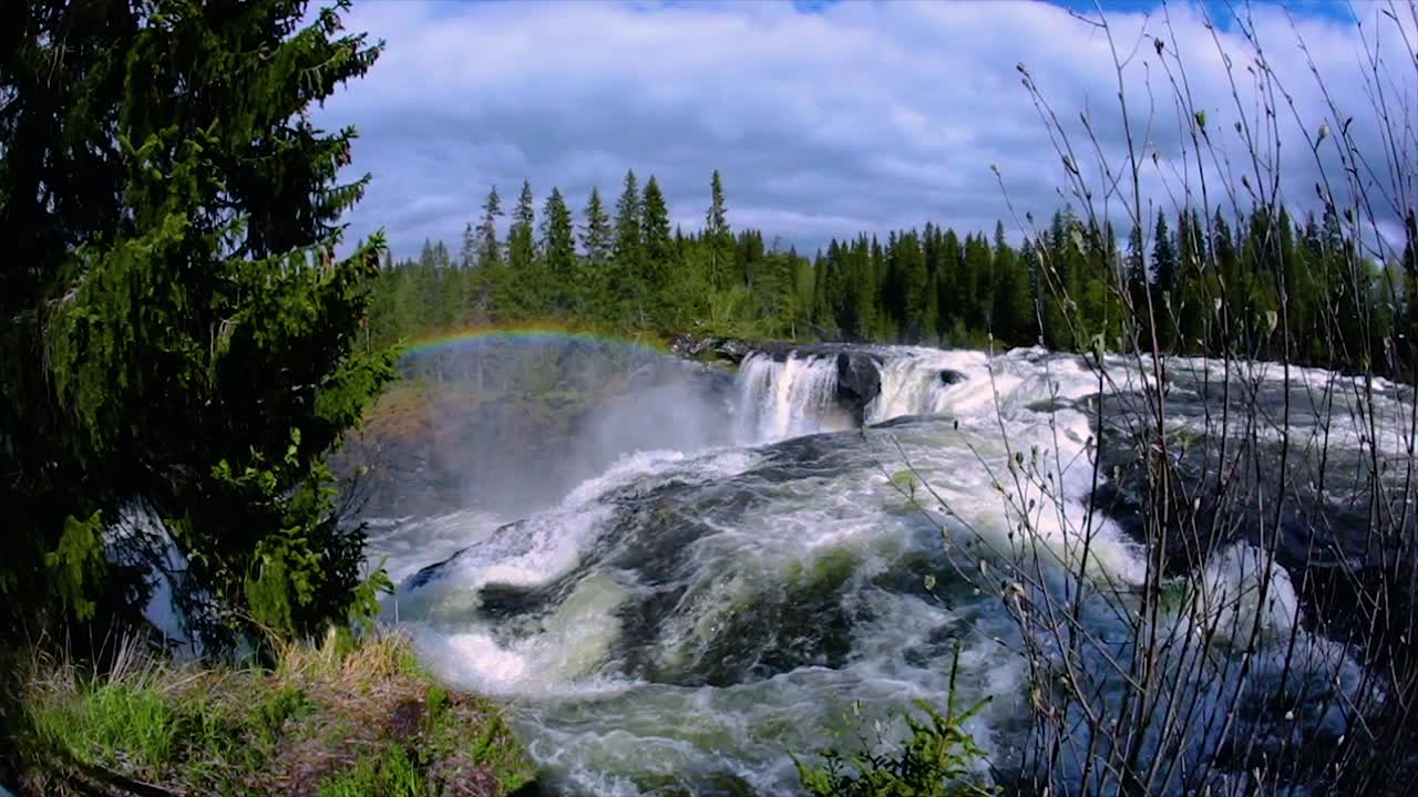video en cámara lenta la cascada de ristafallet en la parte occidental de jamtland está catalogada como una de las cascadas más hermosas de suecia.