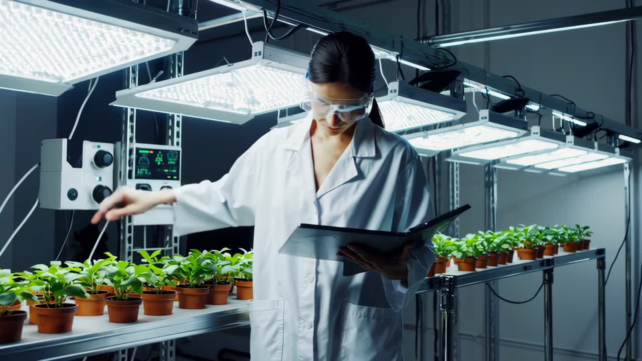 Scientist Monitoring Plant Growth in Controlled Environment