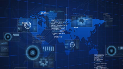 animation of world map and data processing on interface