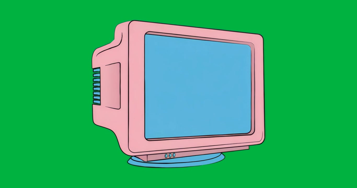Animation playing showing retro monitor remaining unchanged five frames on transparent background