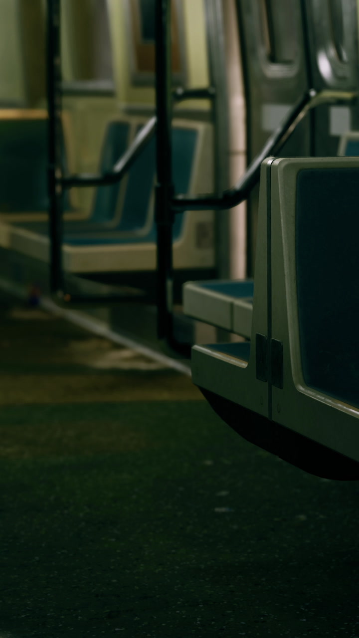 Subway car with empty seats during late hours in urban area