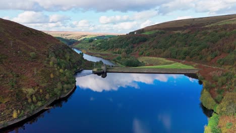 Vídeo-Aéreo-De-Drones-De-La-Hermosa-Campiña-Inglesa,-Paisaje-Salvaje-Que-Muestra-Páramos-Cubiertos-De-Brezo,-Grandes-Lagos-Y-Agua-Azul