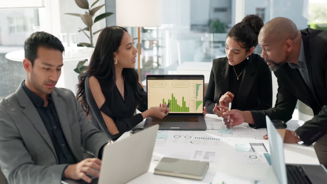 People, meeting and computer screen for data | Premium Stock Video Footage