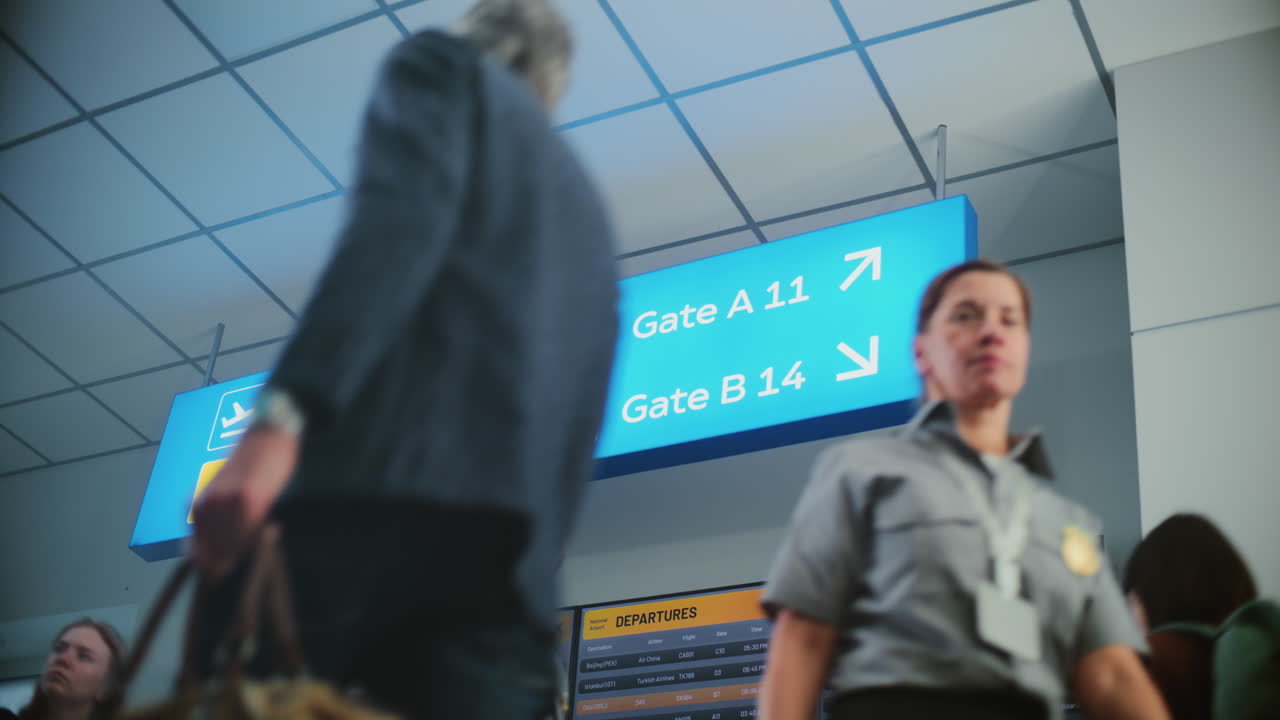 Airport Departures Signage with People