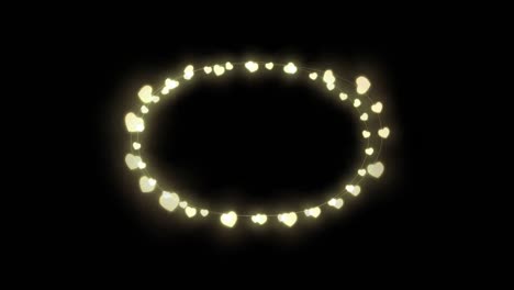 Animation-of-glowing-fairy-lights-oval-with-copy-space-on-black-background