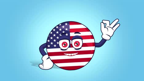 cartoon usa icon flag united states america ok hand gesture with face animation