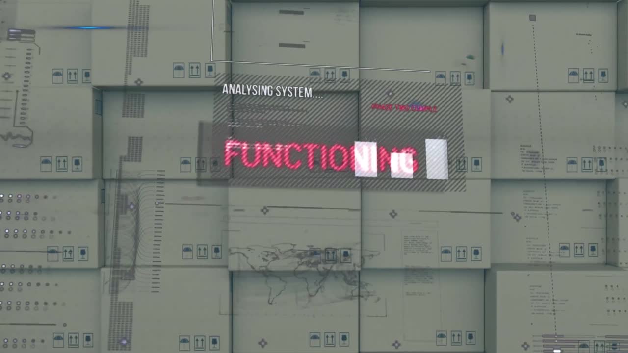 디지털 인터페이스와 데이터 프로세싱과 배경의 상자 스택