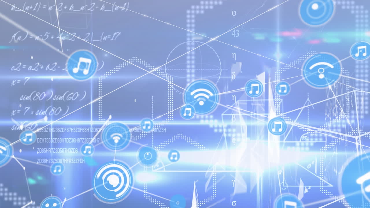 青い背景のアイコンで接続のネットワークのアニメーション