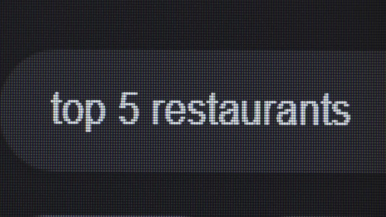 Top 5 Restaurants List on a Computer Screen