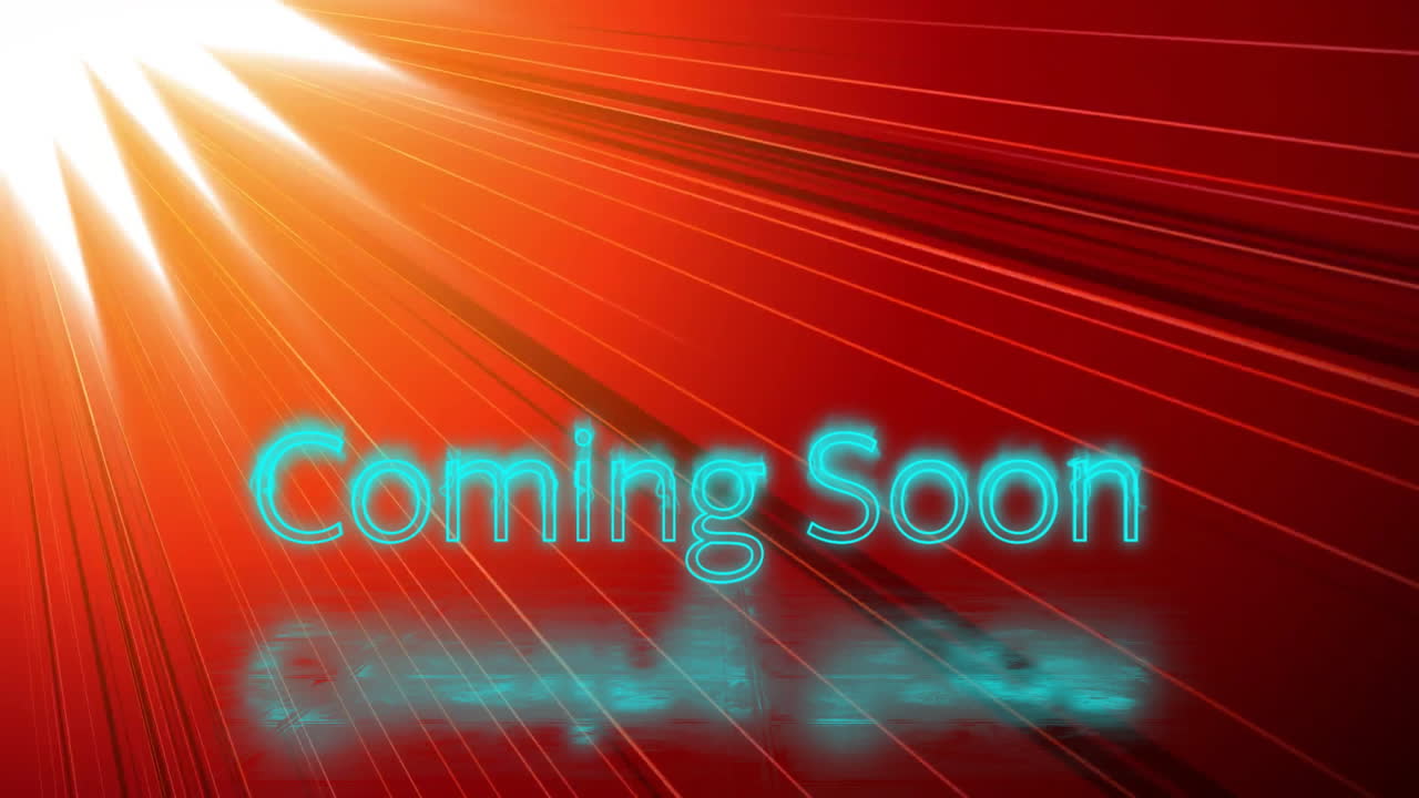 Animation of neon coming soon text over glowing light trails