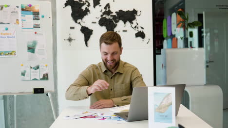 man having a break at the travel agency