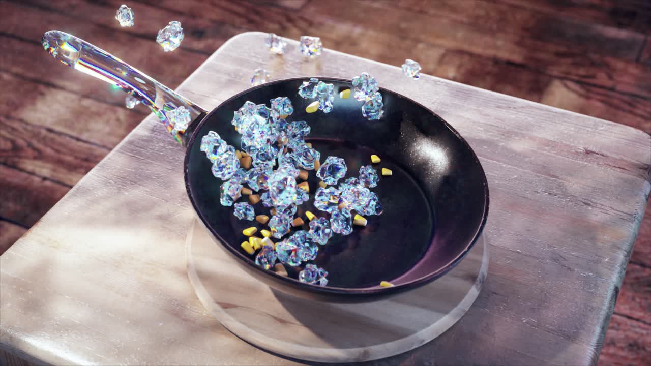 프라이팬에 결정화 된 사탕 옥수수