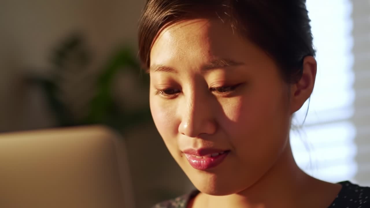 A woman focuses intently on important documents as she sits at her desk in a well-lit office. Sunlight pours in, highlighting her concentration and the details of the paperwork.