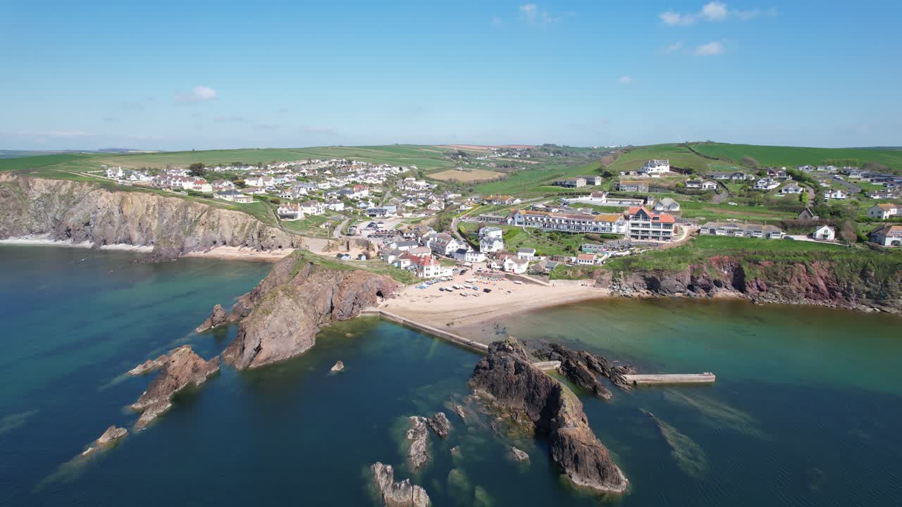 hope cove pequeño pueblo costero devon reino unido panorámica drone vista aérea