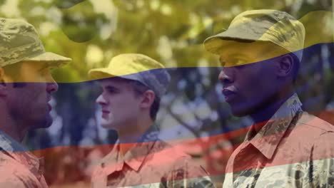 animation of flag of colombia over soldiers