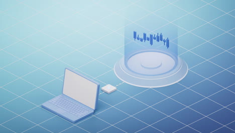 computer and candle graph, 3d rendering.