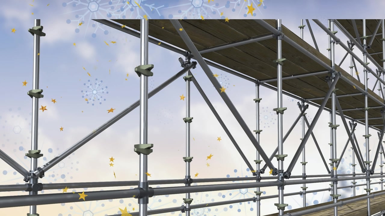 Construction, falling stars, and Christmas themes depicted on backgrounds.