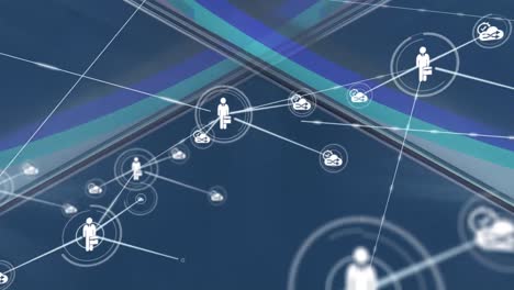 animación de iconos conectados sobre un patrón abstracto en el fondo