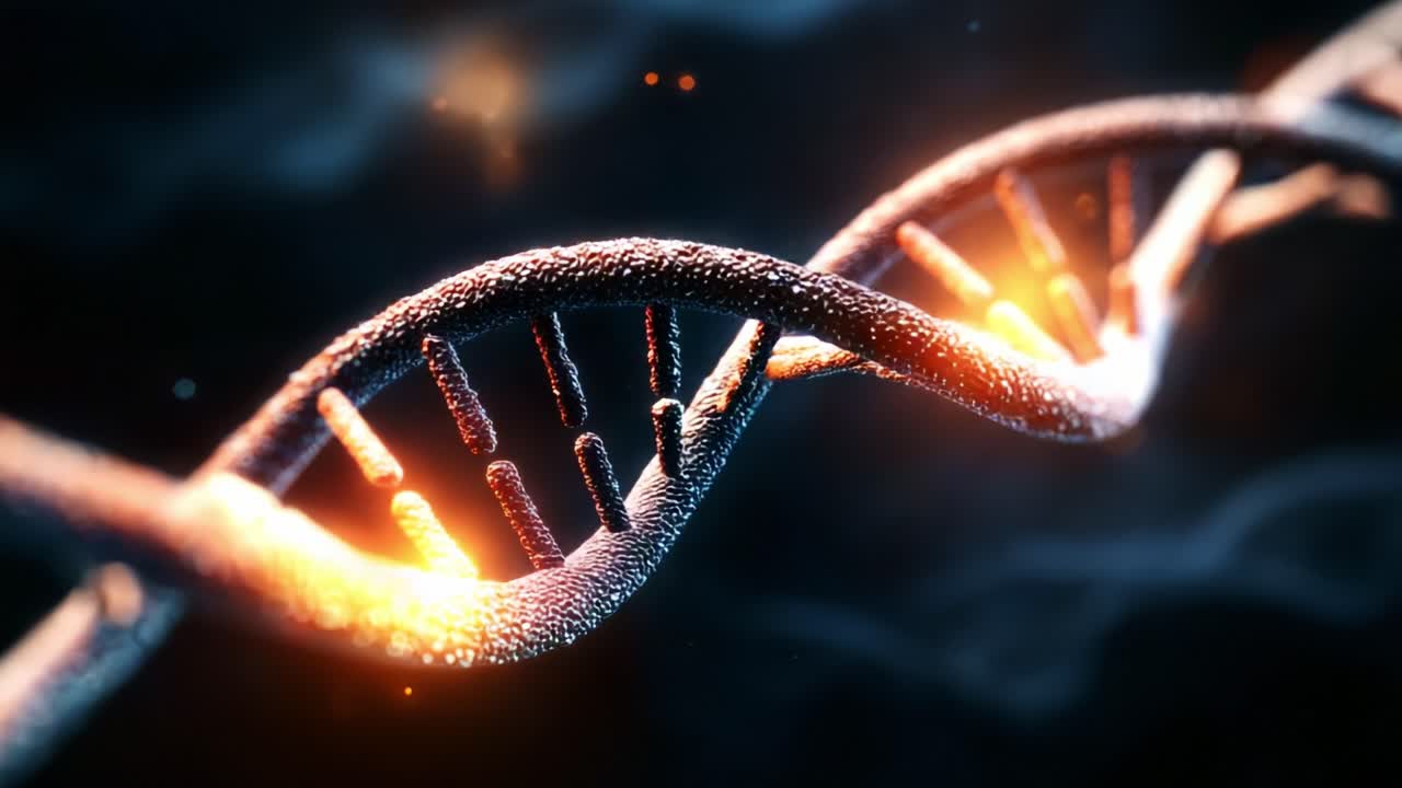 Stunning Visualization of a DNA Helix with Glowing Elements and Sparkling Particles, Showcasing the Intricate Structure and Beauty of Genetic Molecular Patterns