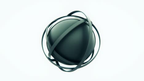 anillos 3d oscuros con esfera animación de rotación abstracta en fondo blanco