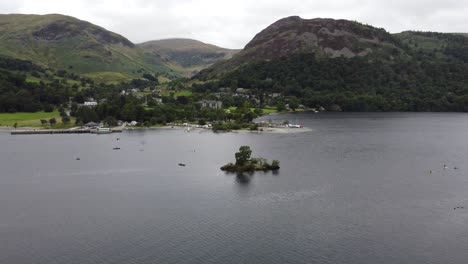 View-across-lake-Glenridding-,-Ullswater-,Lake-District-Cumbria-UK-Drone-footage