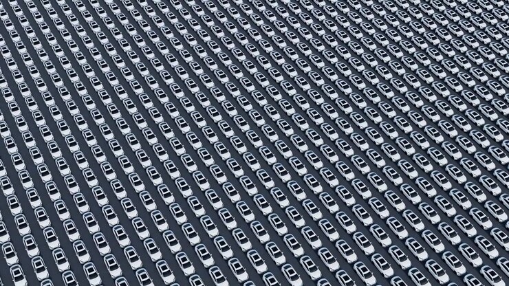 Aerial view of electric car rows