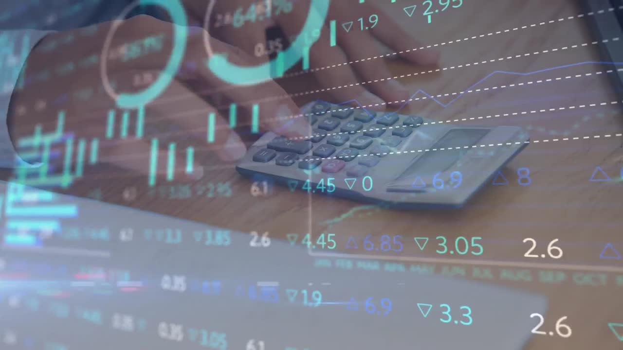 procesamiento de datos financieros y del mercado de valores contra la sección media de la persona que utiliza la calculadora