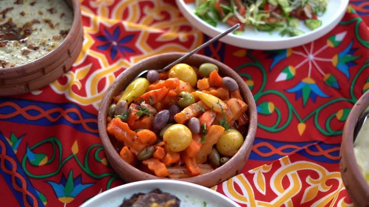 View of a Egyptian lunch, close up shot, high angle shot