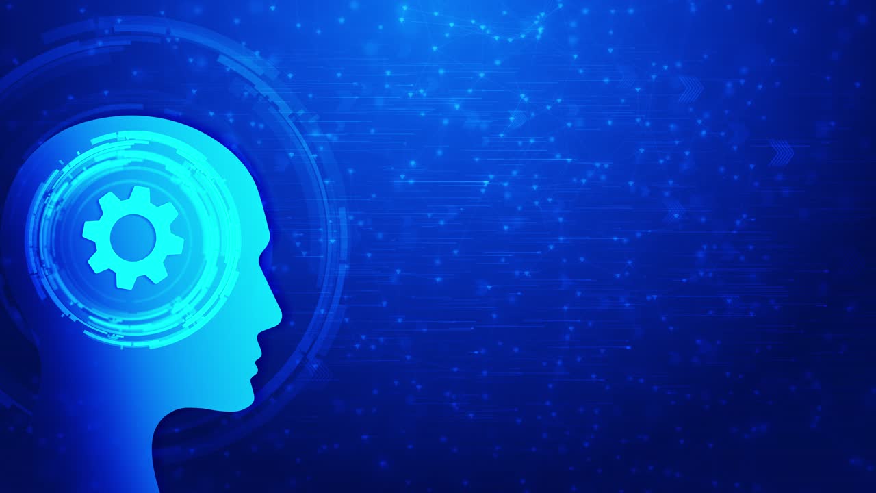 Ai artificial intelligence human head connection circuit board binary code background machine