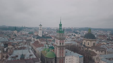 aerial city lviv, ukraine. european city. popular areas of the city. dominican