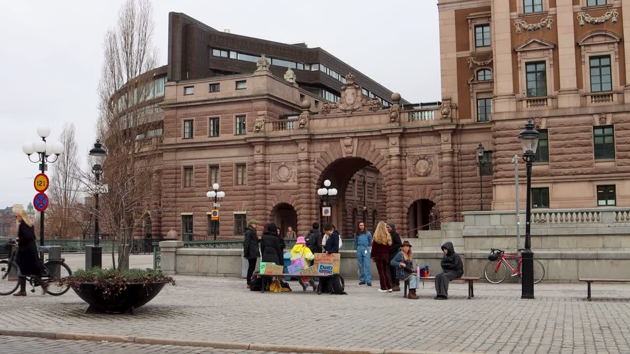 Protestors in front of the Swedish Parliament in Stockholm