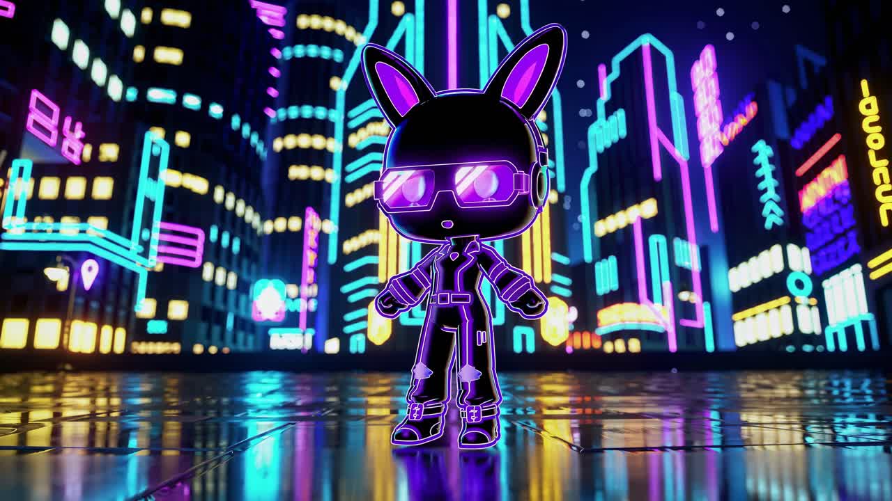 Coniglio carino in una città cyberpunk