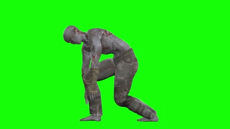 3D-male-zombie-walking-on-green-screen-seamless-loop-3D-animation,-side-view