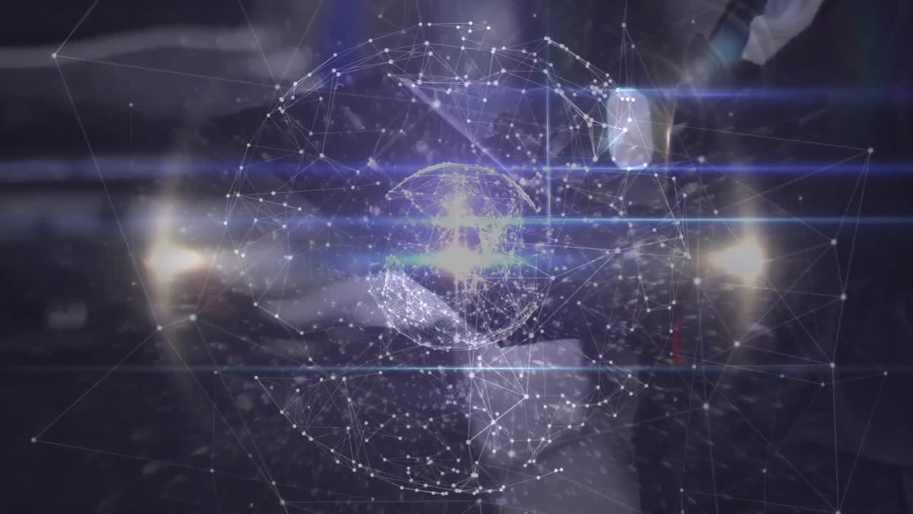 Animation of globe of network of connections over warehouse