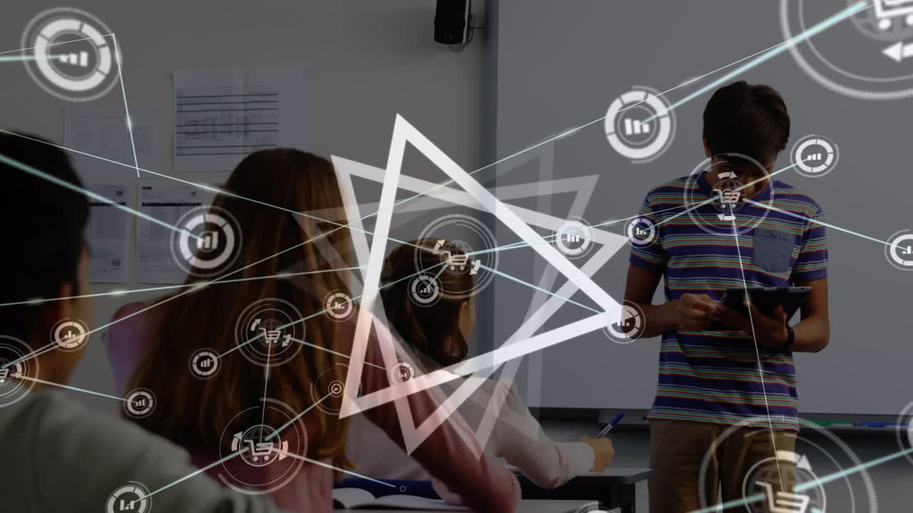 animación de la red de conexiones sobre niños biraciales haciendo una presentación en la escuela