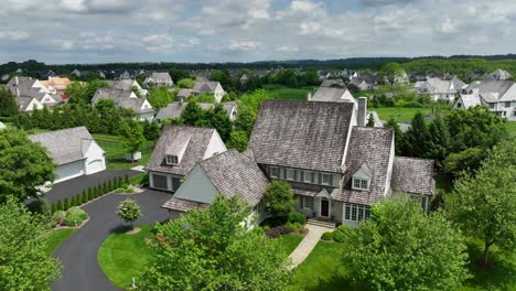 Rising-drone-shot-of-new-housing-area-with-18-th-century-styled-villas