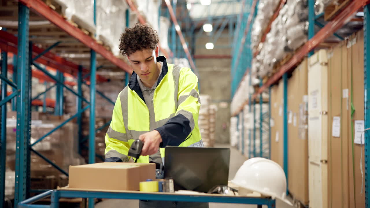 Lavoratore di magazzino che scansiona l'inventario