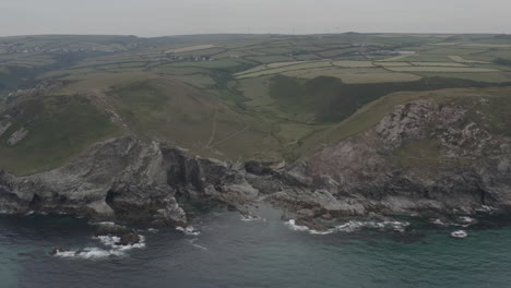 Rugged-coastline-and-cliff-with-drone-in-4K