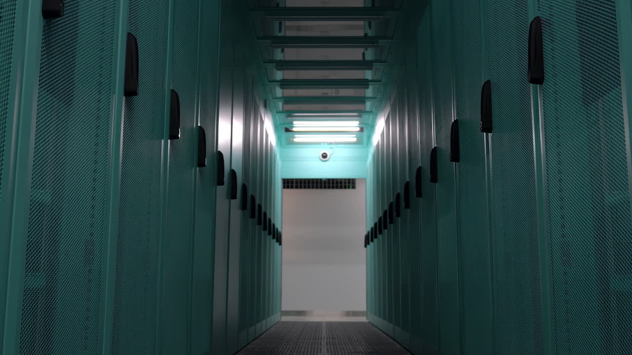 Factory setting Industrial Data Center with Rows of Yellow Server Cabinets Control Room, High-Tech Power and Data Systems, Efficiency in Manufacturing and Energy Management