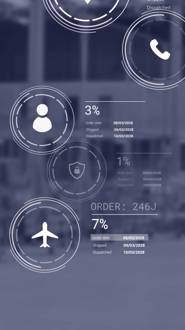 Animation of icons with data processing over warehouse