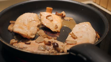 freír pollo en una sartén, sartén a fuego lento, cocinar comida japonesa