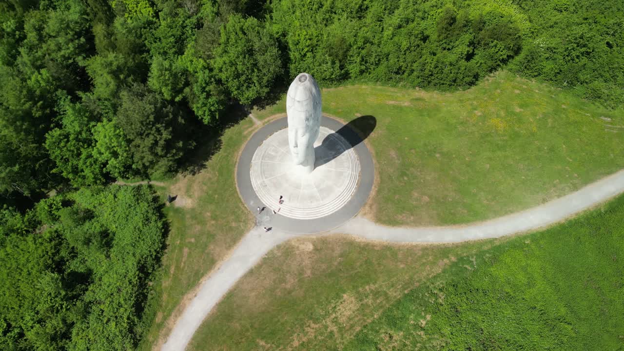 The mesmerizing Dream sculpture, St Helens - UK. Drone rotate around face from high