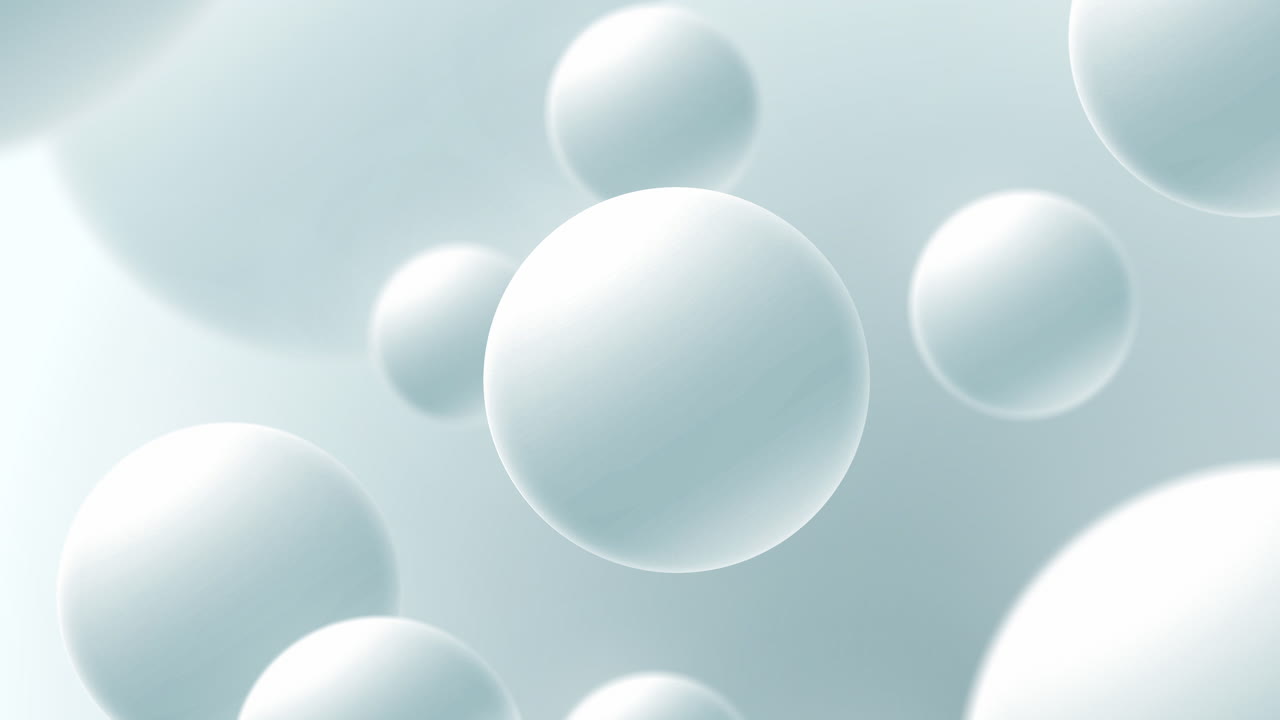 White abstract 3d sphere ball geometric background. Round shape texture pattern design. Dynamic flying molecular cosmetic display scene. Looped.