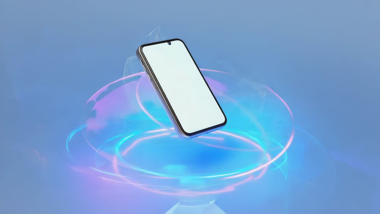 Smartphone futuristico con anelli luminosi luminescenti