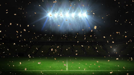 animation of confetti falling over floodlit pitch at sports stadium at night